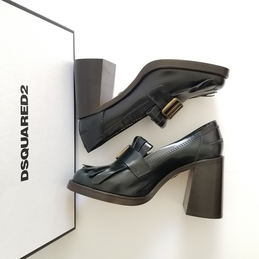 Dsquared2 Leather Fringe Block Heel Pumps Size 40 US 10 Deep G… - Picture 6 of 9